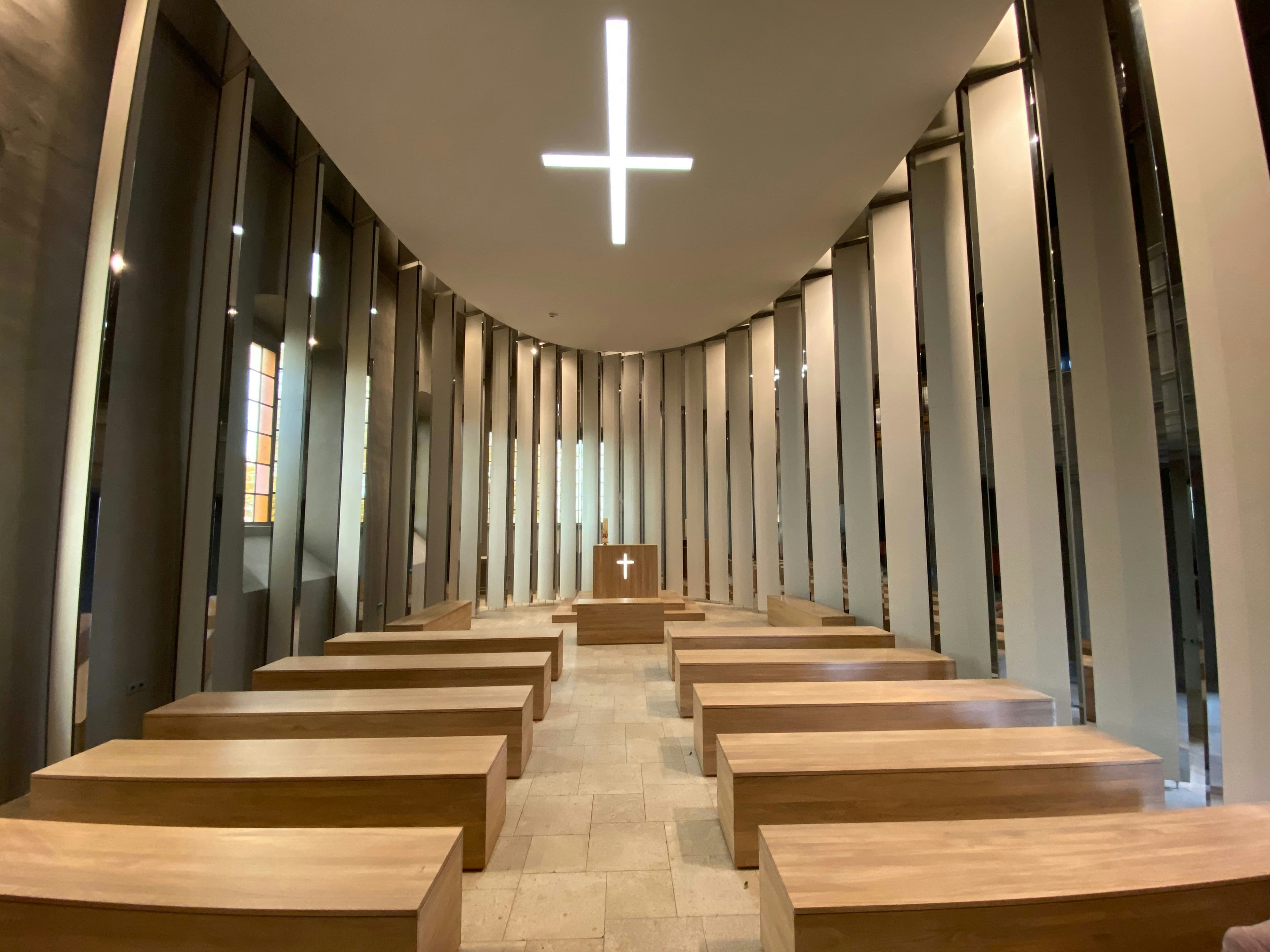 Modern chapel interior with comfortable seating