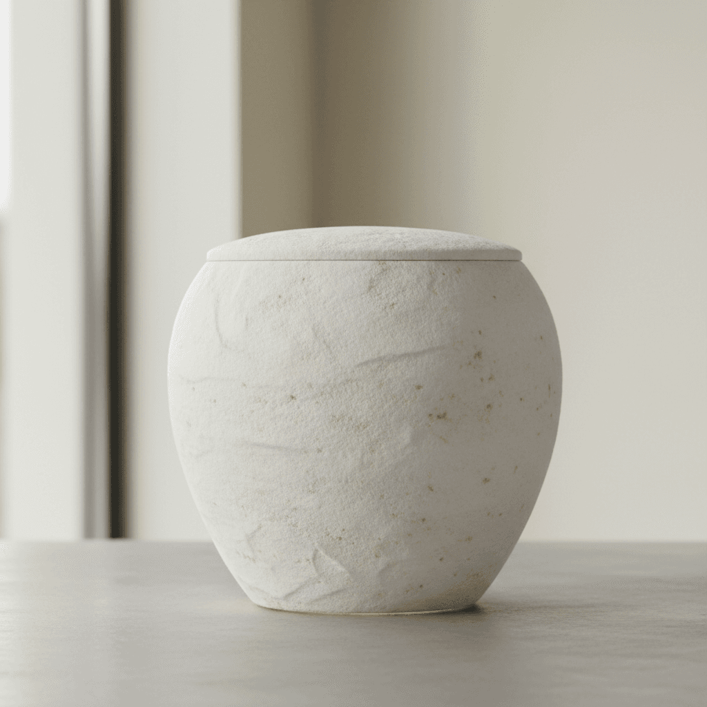 White biodegradable urn designed for water burial
