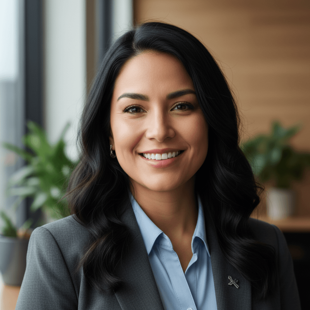 Professional portrait of Sarah Hewell with warm smile